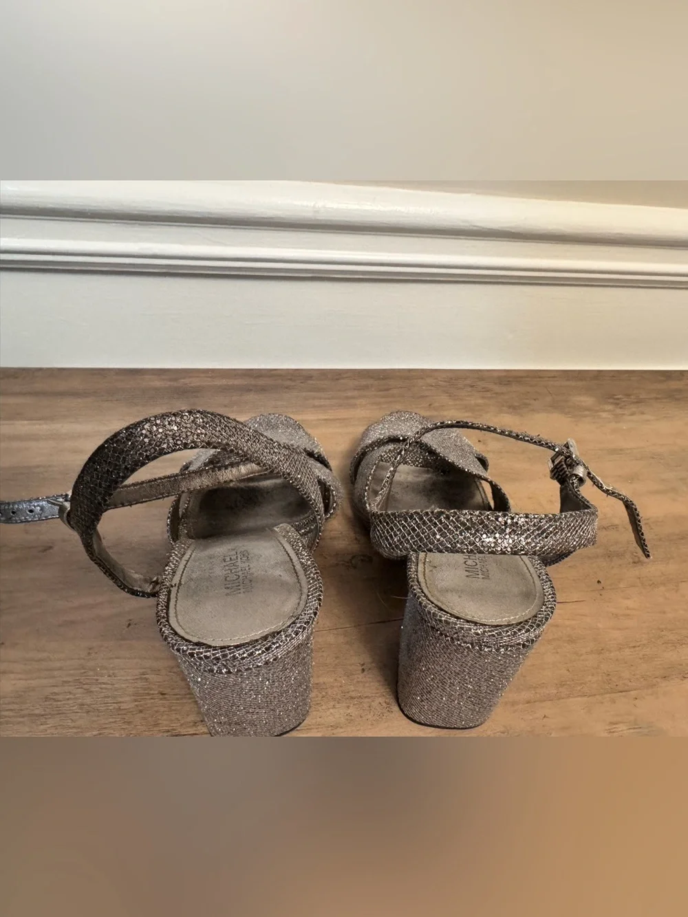 Michael Kors Gunmetal Cross-Strap Slingback Heels SZ 9
